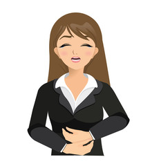 Vector of Businesswoman suffering from terrible stomachache pain 