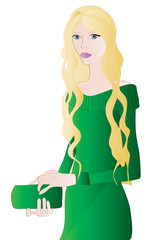 Beautiful  girl with  blonde hair and  big eyes - vector illustration