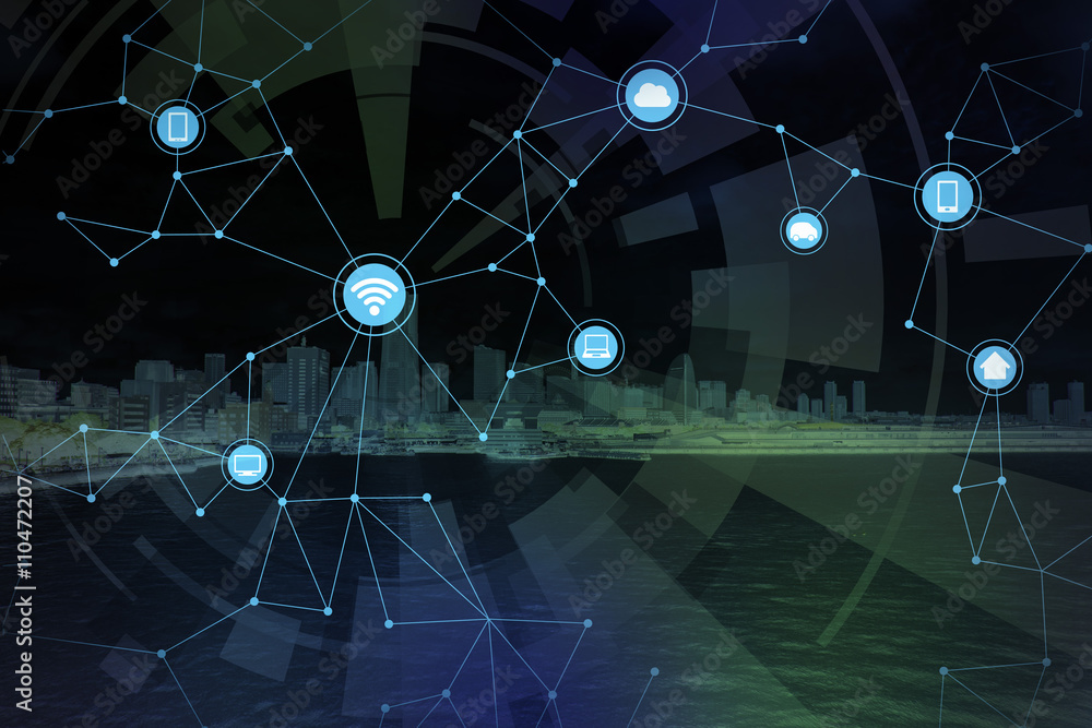 Poster smart city and wireless communication network, abstract image visual, internet of things