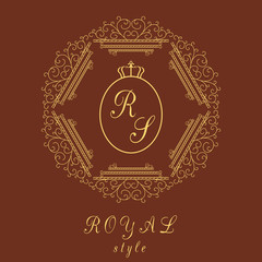 Obraz premium Luxury Logo template flourishes elegant ornament lines. Effect gold. Business sign, identity for Restaurant, Royalty, Boutique, Cafe, Hotel, Heraldic, Jewelry, Fashion and other vector illustration.