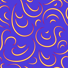 Seamless background from ornate ornament, Fashionable modern wallpaper or textile. Pattern from curls. Red and yellow abstract ornament on a purple background. Effect gold. Seamless vector background