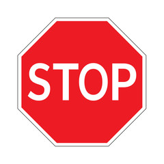 STOP. Traffic stop sign on pure white. Red octagonal stop sign for prohibited activities. Vector illustration - you can simply change color and size