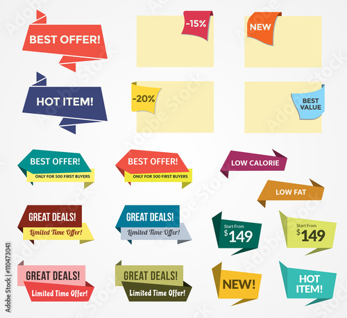 Promotional Badges And Sale Tags In Paper Style Promotional