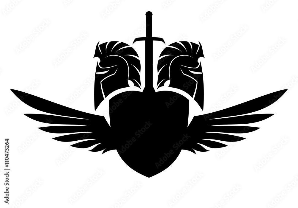 Canvas Prints spartan helmet, shield, sword and wings.