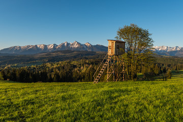 Morning panorama of Tatra Mountains in spring, Poland