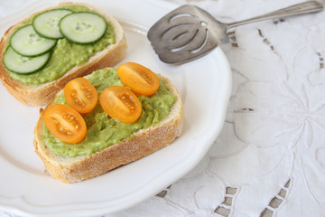 Green sourdough open face sandwiches toast