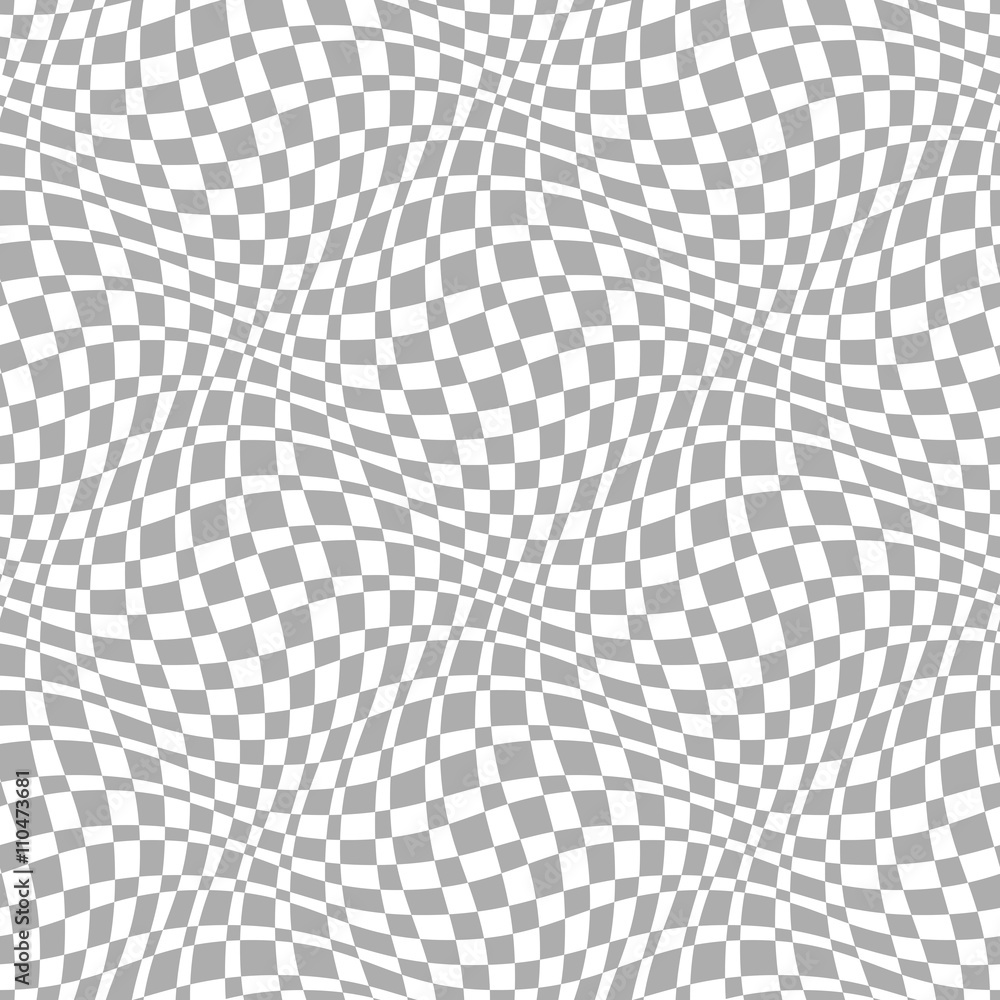 Wall mural checkered seamless pattern 3d. gray and white square wave combination. chess board squares distortio