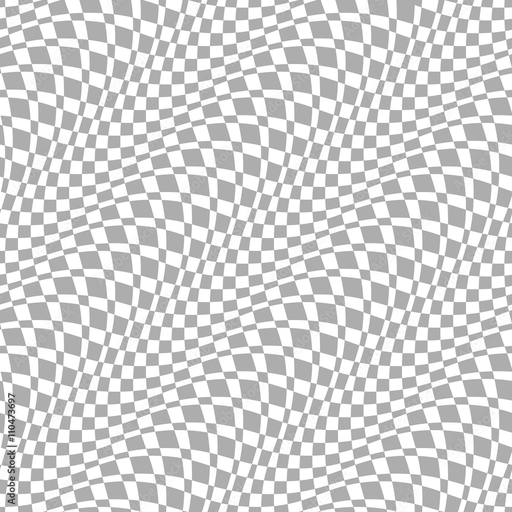 Wall mural checkered seamless pattern 3d. gray and white square wave combination. chess board squares distortio