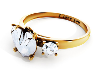 Fototapety  Złota obrączka z diamentem w kształcie serca