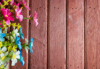 Summer Flowers on wood texture background