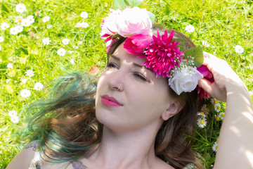 beautiful lady with flowers in her hair