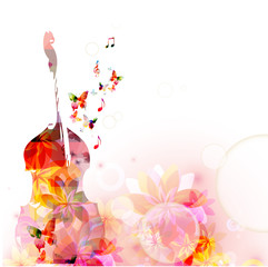 Colorful music background with violoncello and butterflies