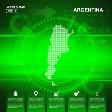 Map Of Argentina,Abstract Green background, pixel vector illustration