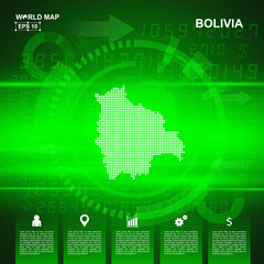 Map Of Bolivia,Abstract Green background, pixel vector illustration