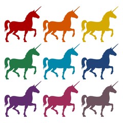 Silhouette of Unicorn Horse icons set 