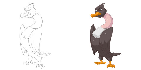 Creative Illustration and Innovative Art: Animal Set: Sketch Line Art and Coloring Book: Vulture. Realistic Fantastic Cartoon Style Character Design, Wallpaper, Story Background, Card Design