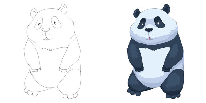 Creative Illustration and Innovative Art: Animal Set: Sketch Line Art and Coloring Book: Chinese Panda. Realistic Fantastic Cartoon Style Artwork Character, Wallpaper, Card Game, Jigsaw Puzzle Design