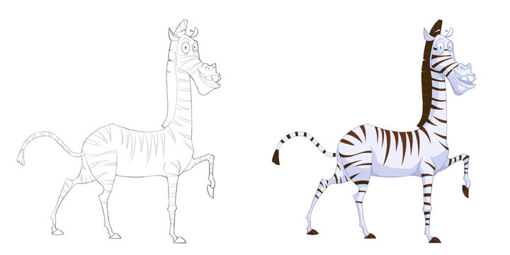 Creative Illustration and Innovative Art: Animal Set: Sketch Line Art and Coloring Book: Zebra. Realistic Fantastic Cartoon Style Artwork Character, Wallpaper, Card Game, Jigsaw Puzzle Design
