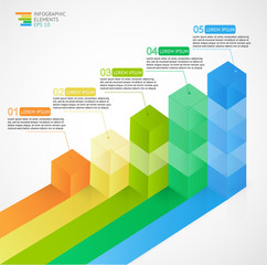 3D growing multicolor infographic bar chart diagram for financial, analytics, statistics reports and web design. 