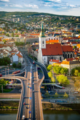 Bratislava aerial cityscape view on the old town with Saint Martin's cathedral from the modern...