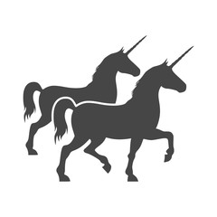 Silhouette of Two Unicorn Horse icon