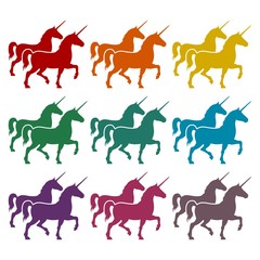 Silhouette of Two Unicorn Horse icons set 