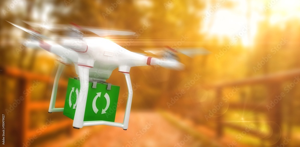 Poster composite image of digital image of a drone holding a cube