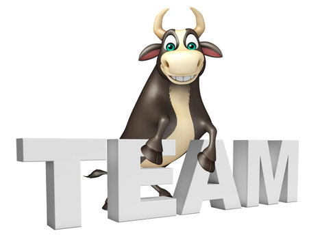 Bull cartoon character with team