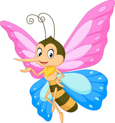 Cute butterfly cartoon presenting