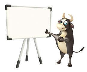 Bull cartoon character with white board