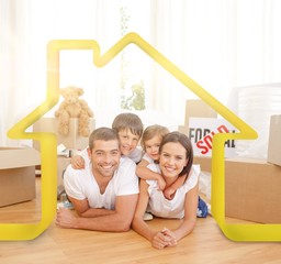 Composite image of happy family after buying new house