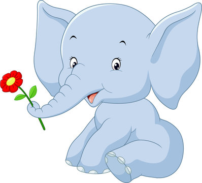 cartoon elephant holding flower