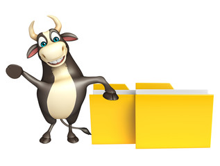 Bull cartoon character with folder