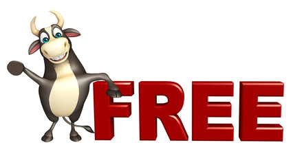 Bull cartoon character with free sign