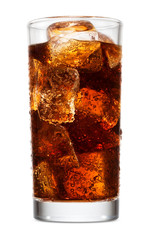 cola with ice cubes isolated on white background