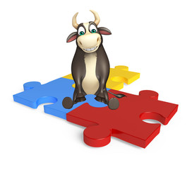 Bull cartoon character with puzzle