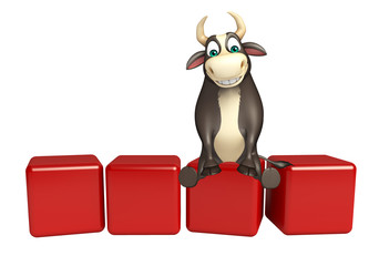 Bull cartoon character with level sign