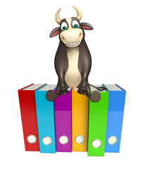 Bull cartoon character with files