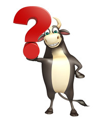 Bull cartoon character with question mark sign