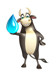 Bull cartoon character with water drop