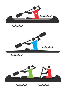 Canoe kayak icons.
Icons with people in a kayak and canoe. Vector available.
