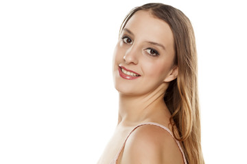 smiling young woman on a white background