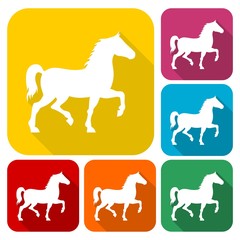 Horse silhouette icons set with long shadow