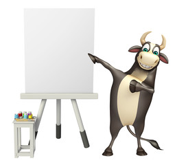 Bull cartoon character with white board