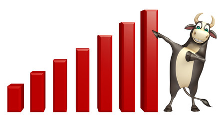 Bull cartoon character  with graph