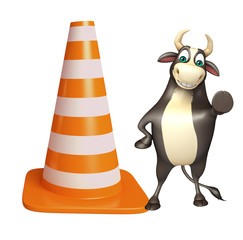 Bull cartoon character with construction cone