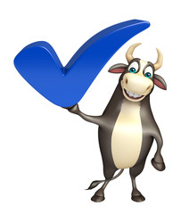 Bull cartoon character  with right sign