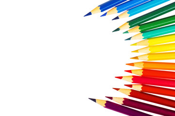 Colour pencils isolated on white background close up