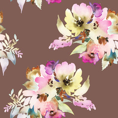 Seamless pattern with flowers watercolor