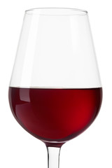 Red wine glass close up isolated on white, clipping path